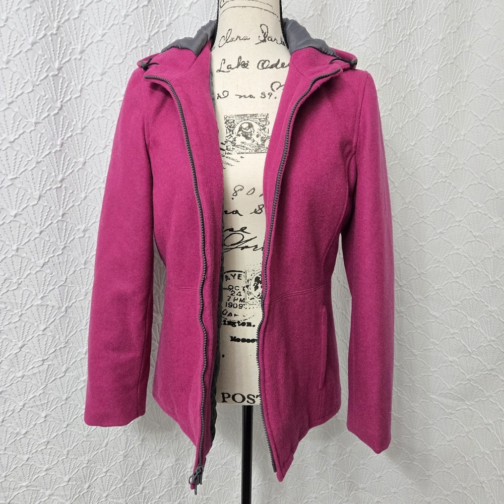 GAP Coat Women's‎ Sz S Barbie Pink Wool Blend Hooded Pockets Quilted Lining EUC